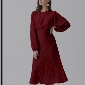 Chicwish Cotton Candy Sheer Midi Dress in Burgundy